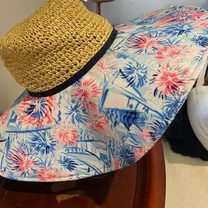 NWT Lilly Pulitzer Straw/Fabric Floppy Beach Hat in Blue Sea to Shining Sea OS Lilly Pulitzer | Accessories | Nwt Lilly Pulitzer  main image 4